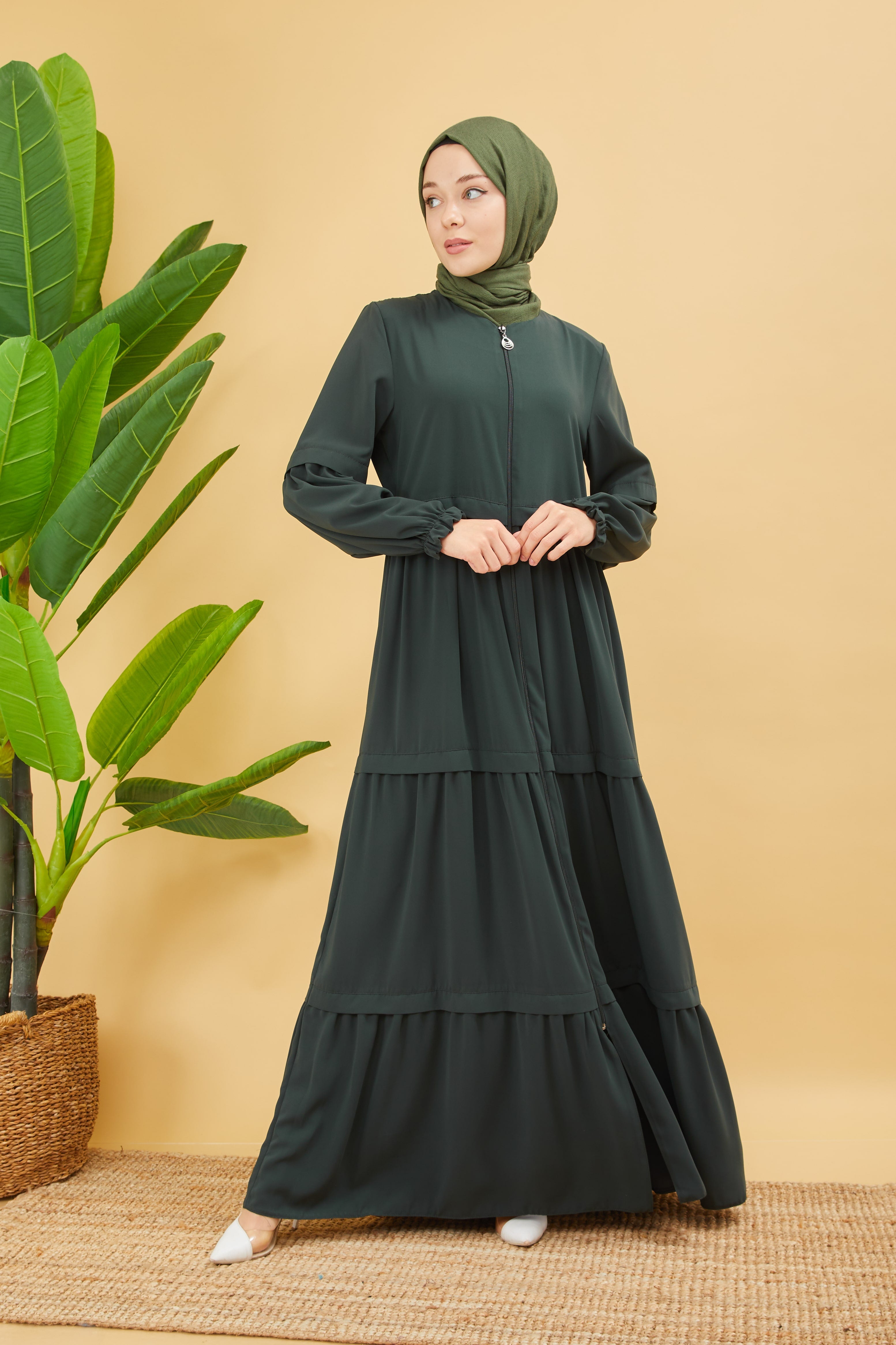 Loose Fitted Abaya Khaki with Fold Detail | 20689 MNVAL GYM TOPTAN Loose Fitted Abaya Khaki with Fold Detail | 20689 MNVAL GYM TOPTAN
