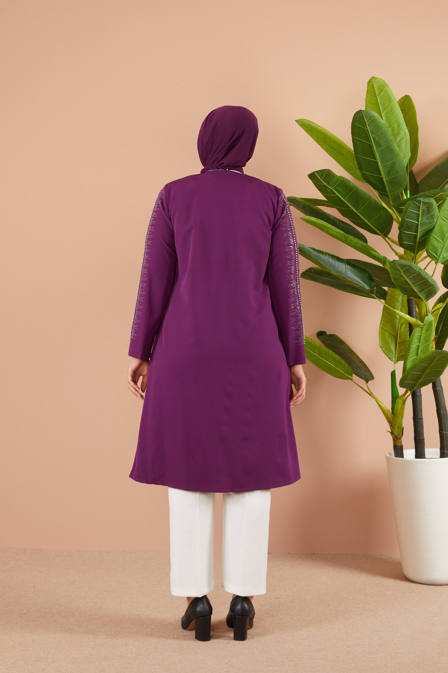 Robe en mousseline grande taille avec pierres bordeaux | 8013-2-7