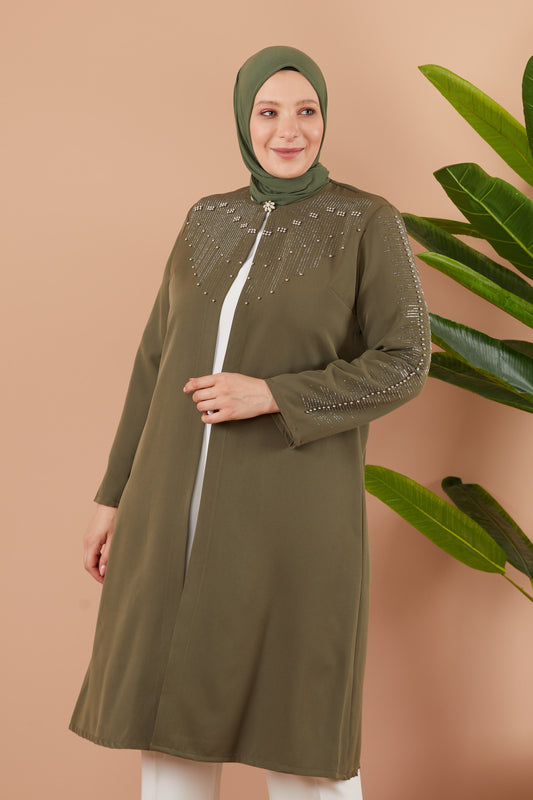 Robe en mousseline grande taille avec pierres bordeaux | 8013-2-7