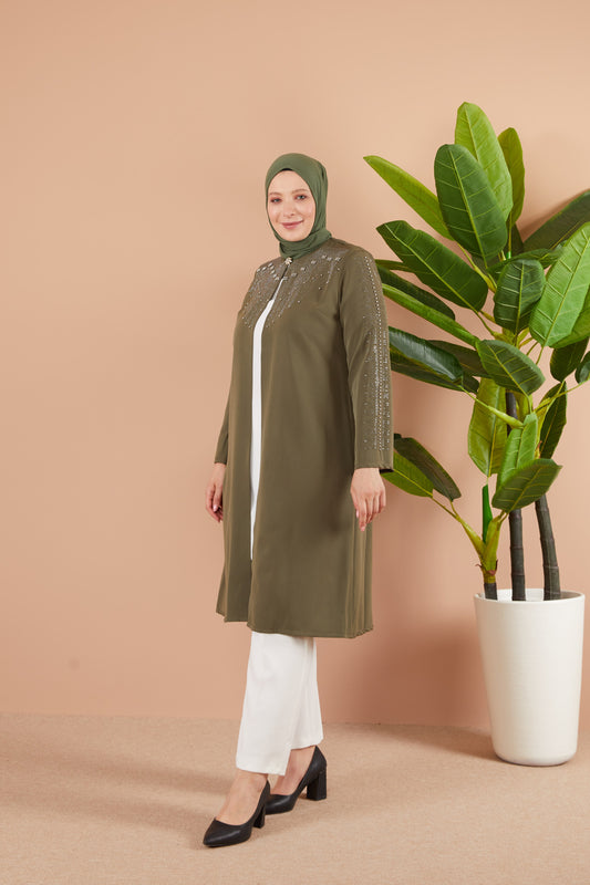 Robe en mousseline grande taille avec pierres bordeaux | 8013-2-7