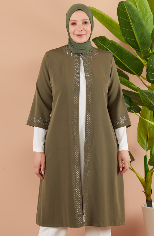 Robe en mousseline grande taille avec pierres bordeaux | 8013-2-7