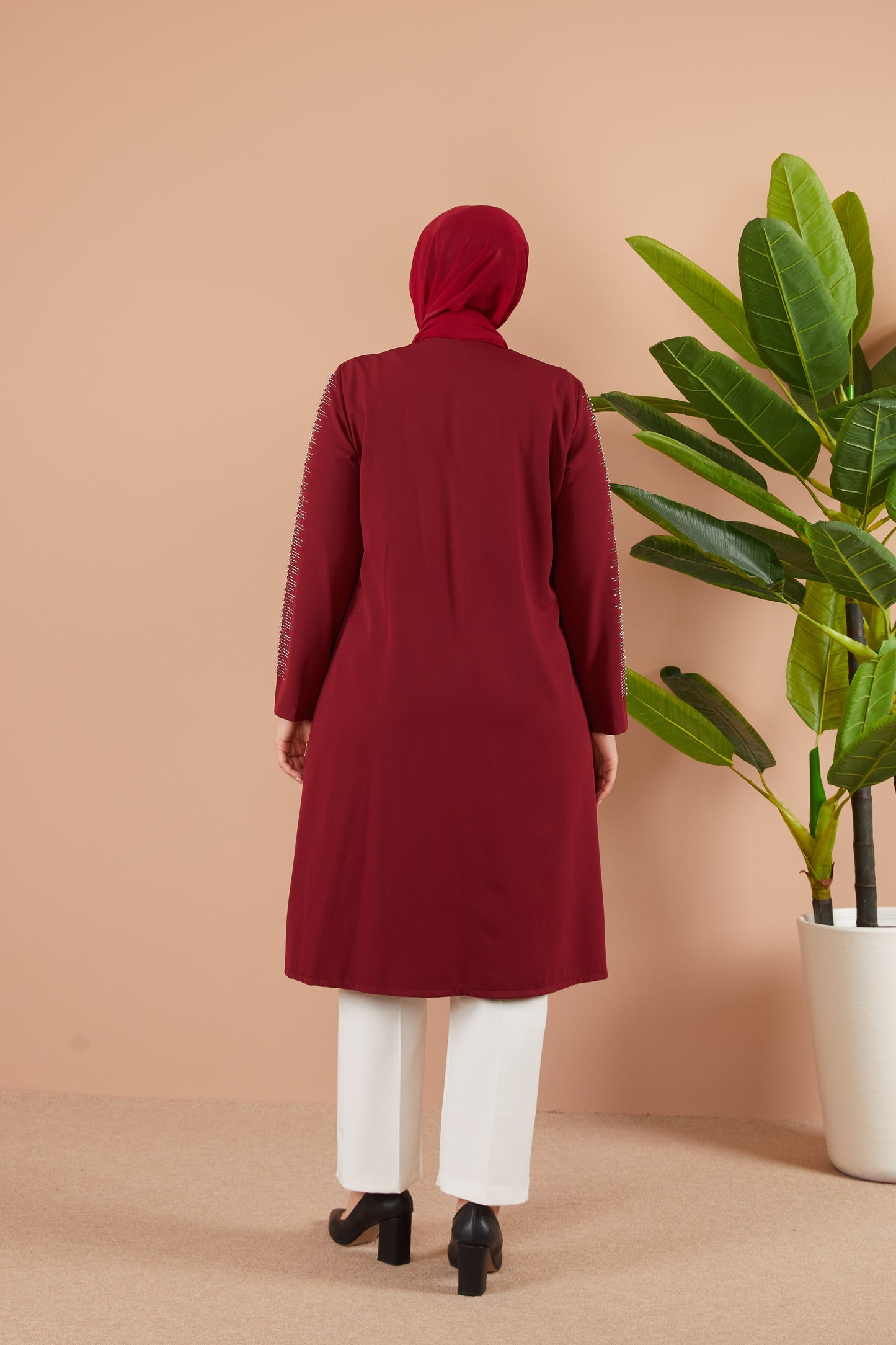Taş Detaylı Ceketli Takım Bordo | 1100747