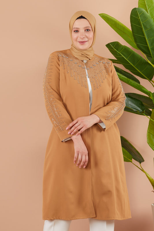 Robe en mousseline grande taille avec pierres bordeaux | 8013-2-7