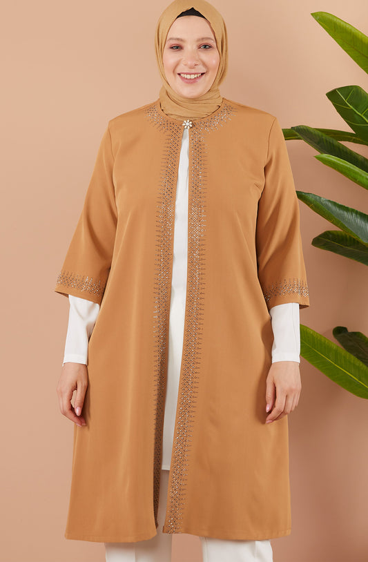 Robe en mousseline grande taille avec pierres bordeaux | 8013-2-7