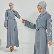 İnci Detaylı Abaya Ferace Gri | 12002-3-24