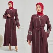 İnci Detaylı Abaya Ferace Mürdüm | 12002-3-8