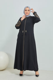 ABAYA noir avec broderie grande taille| 2002-2-1
