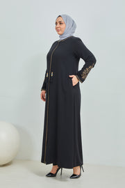 ABAYA noir avec broderie grande taille| 2002-2-1