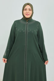 Abaya Brodée Pierre Grande Taille kaki  | 2063-9-9