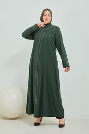 Abaya Brodée Pierre Grande Taille kaki  | 2063-9-9