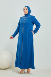 Abaya Brodée Pierre Grande Taille bleu  | 2063-9-6