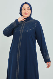 Abaya Brodée Pierre Grande Taille bleu | 2063-9-5