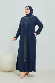 Abaya Brodée Pierre Grande Taille bleu | 2063-9-5