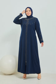 Abaya Brodée Pierre Grande Taille bleu | 2063-9-5