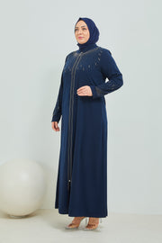 Abaya Brodée Pierre Grande Taille bleu | 2063-9-5