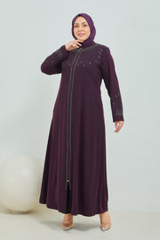 Abaya Brodée Pierre Grande Taille mauve   | 2063-9-8