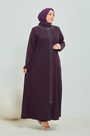 Abaya Brodée Pierre Grande Taille mauve   | 2063-9-8
