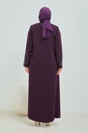 Abaya Brodée Pierre Grande Taille mauve   | 2063-9-8