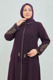 ABAYA mauve  avec broderie grande taille | 20002-2-8