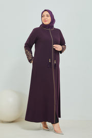 ABAYA mauve  avec broderie grande taille | 20002-2-8