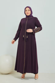 ABAYA mauve  avec broderie grande taille | 20002-2-8