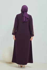 ABAYA mauve  avec broderie grande taille | 20002-2-8