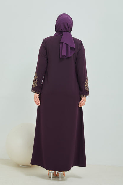ABAYA mauve  avec broderie grande taille | 20002-2-8