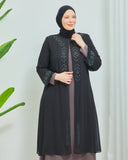 Önü ve Arkası Şifonlu Taş Detaylı Büyük Beden Sendi Elbise Pembe | 801333