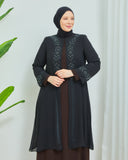 Önü ve Arkası Şifonlu Taş Detaylı Büyük Beden Sendi Elbise Kahverengi | 8013342