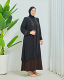 Önü ve Arkası Şifonlu Taş Detaylı Büyük Beden Sendi Elbise Kahverengi | 8013342