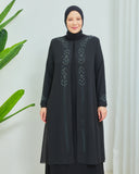 Önü ve Arkası Şifonlu Taş Detaylı Büyük Beden Sendi Elbise Siyah | 801331