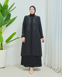 Önü ve Arkası Şifonlu Taş Detaylı Büyük Beden Sendi Elbise Siyah | 801331