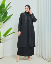 Önü ve Arkası Şifonlu Taş Detaylı Büyük Beden Sendi Elbise Siyah | 8013-3-1
