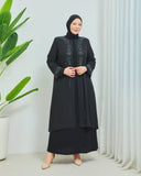 Önü ve Arkası Şifonlu Taş Detaylı Büyük Beden Sendi Elbise Siyah | 801331