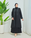 Önü ve Arkası Şifonlu Taş Detaylı Büyük Beden Sendi Elbise Siyah | 801331