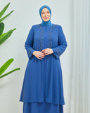 Önü ve Arkası Şifonlu Taş Detaylı Büyük Beden Sendi Elbise İndigo | 801336