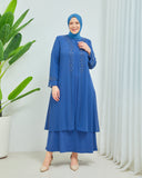 Önü ve Arkası Şifonlu Taş Detaylı Büyük Beden Sendi Elbise İndigo | 801336