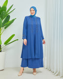 Önü ve Arkası Şifonlu Taş Detaylı Büyük Beden Sendi Elbise İndigo | 801336