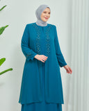 Önü ve Arkası Şifonlu Taş Detaylı Büyük Beden Sendi Elbise Petrol | 8013326