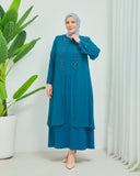 Önü ve Arkası Şifonlu Taş Detaylı Büyük Beden Sendi Elbise Petrol | 8013326