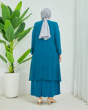 Önü ve Arkası Şifonlu Taş Detaylı Büyük Beden Sendi Elbise Petrol | 8013326