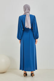  Abaya Noir à manches ballon et ceinture à la taille  | 2077-1 