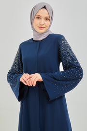 عباية كحلي مزينة بالاحجار بأكمام  واسعة   | 2024-5-5