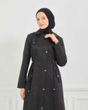 Kapşonlu Trençkot Siyah | 160051