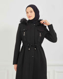 Dizaltı Kapşonlu Kaşe Mont Siyah | 17001K1