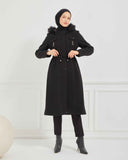 Dizaltı Kapşonlu Kaşe Mont Siyah | 17001K1