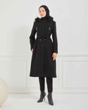 Dizaltı Kapşonlu Kaşe Mont Siyah | 17001K1