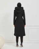 Dizaltı Kapşonlu Kaşe Mont Siyah | 17001K1