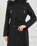 Kapşonlu Kaşe Mont Siyah | 170011