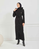 Kapşonlu Kaşe Mont Siyah | 170011